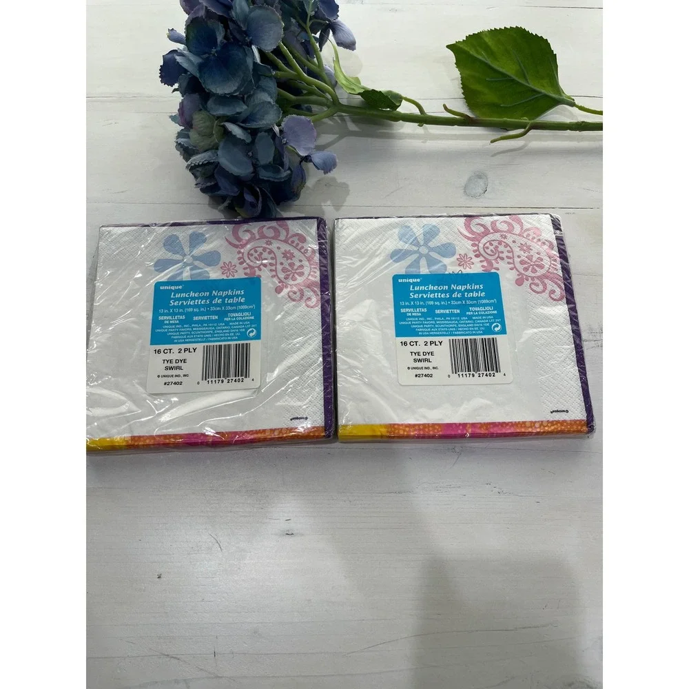 New! Lot of 2 Unique Tye‎ Dye Swirl Luncheon Napkins 16 Count Party Supplies